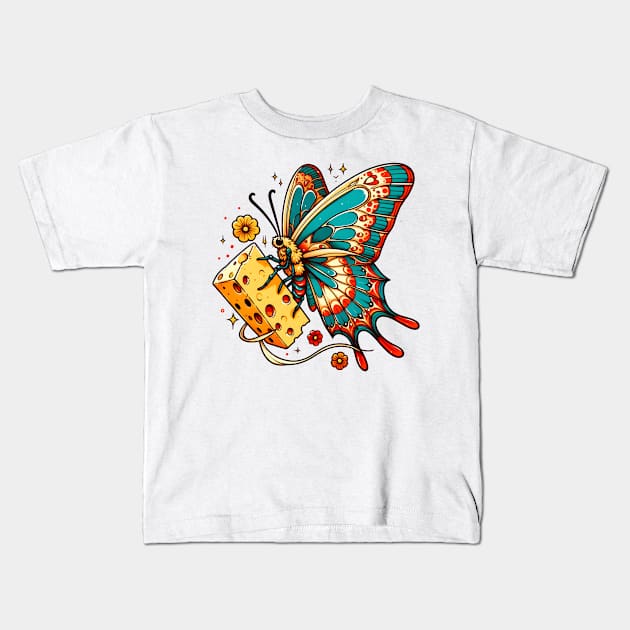 Cheese butterfly cheese lover Kids T-Shirt by Japanese Fever